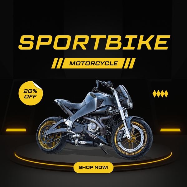 motorcycle, motorbike, sport bike, bike, motor vehicle, sale promotion, minimalist, bold, energetic, black, yellow
